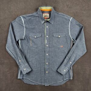 Alp n Rock Shirt Womens 3 Medium Blue Chambray Long Sleeve Button Up Embroidered